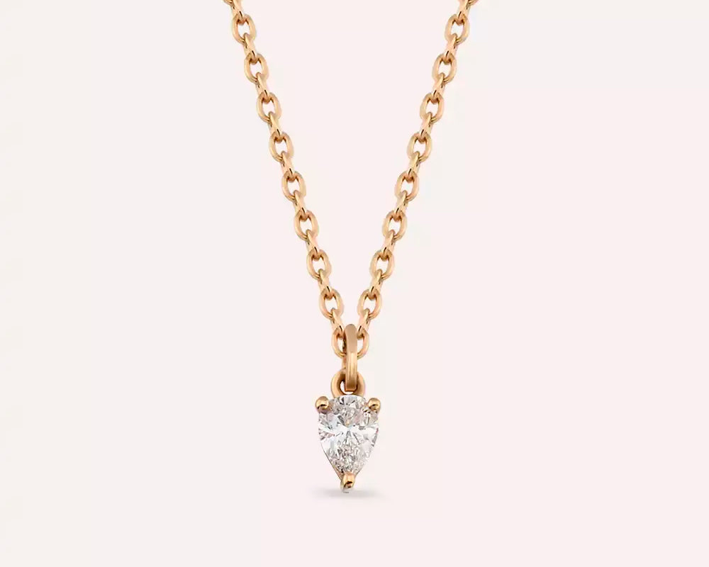 Rose Altın Kolye ve Küpe Modelleri Nasıl Seçilir? Ten ve Takım — 0.06 CT Damla Kesim Pırlanta Taşlı Rose Altın Kolye