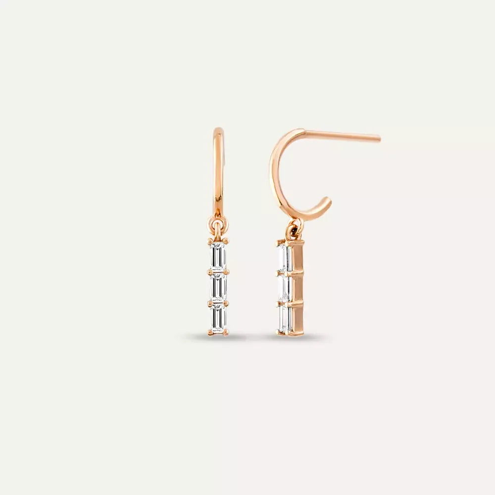 Sallantılı Küpe Modelleri Nasıl Seçilir? Boy, Ağırlık ve Kilit — 0.34 CT Baget Pırlanta Taşlı Sallantılı Küpe