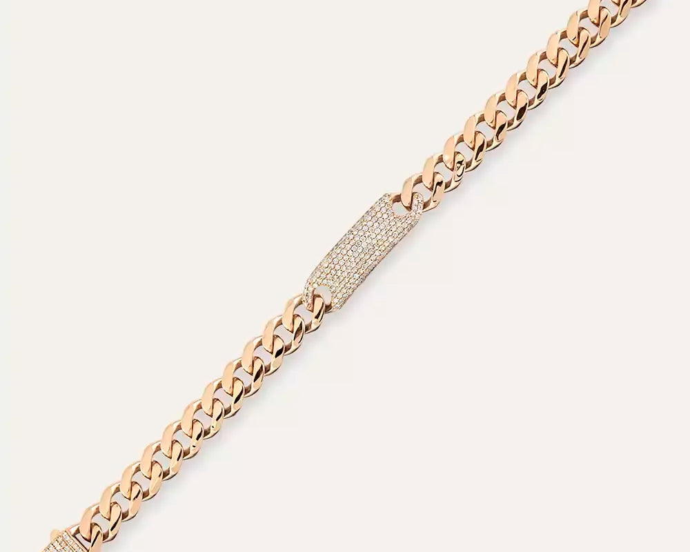 Künye Bileklik Modelleri Nasıl Seçilir? Plaka ve Zincir — 1.45 CT Pırlanta Taşlı Rose Altın Künye