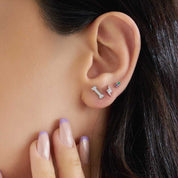 0.04 CT Zümrüt ve Ametist Taşlı Mini Tek Küpe