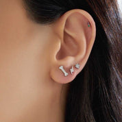 0.04 CT Zümrüt ve Ametist Taşlı Mini Tek Küpe