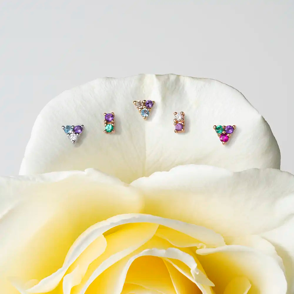 0.04 CT Zümrüt ve Ametist Taşlı Mini Tek Küpe