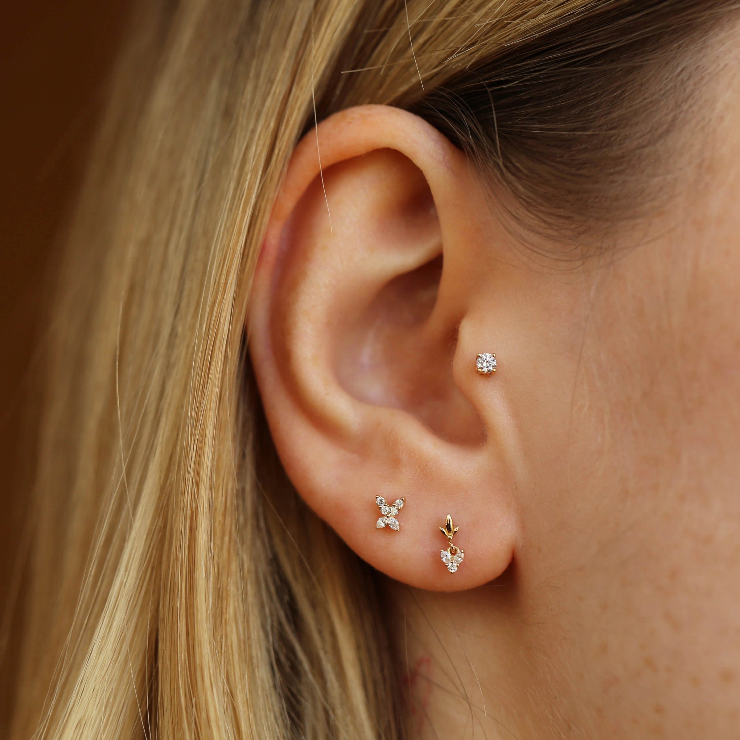 0.05 CT Pırlanta Rose Altın Tektaş Piercing