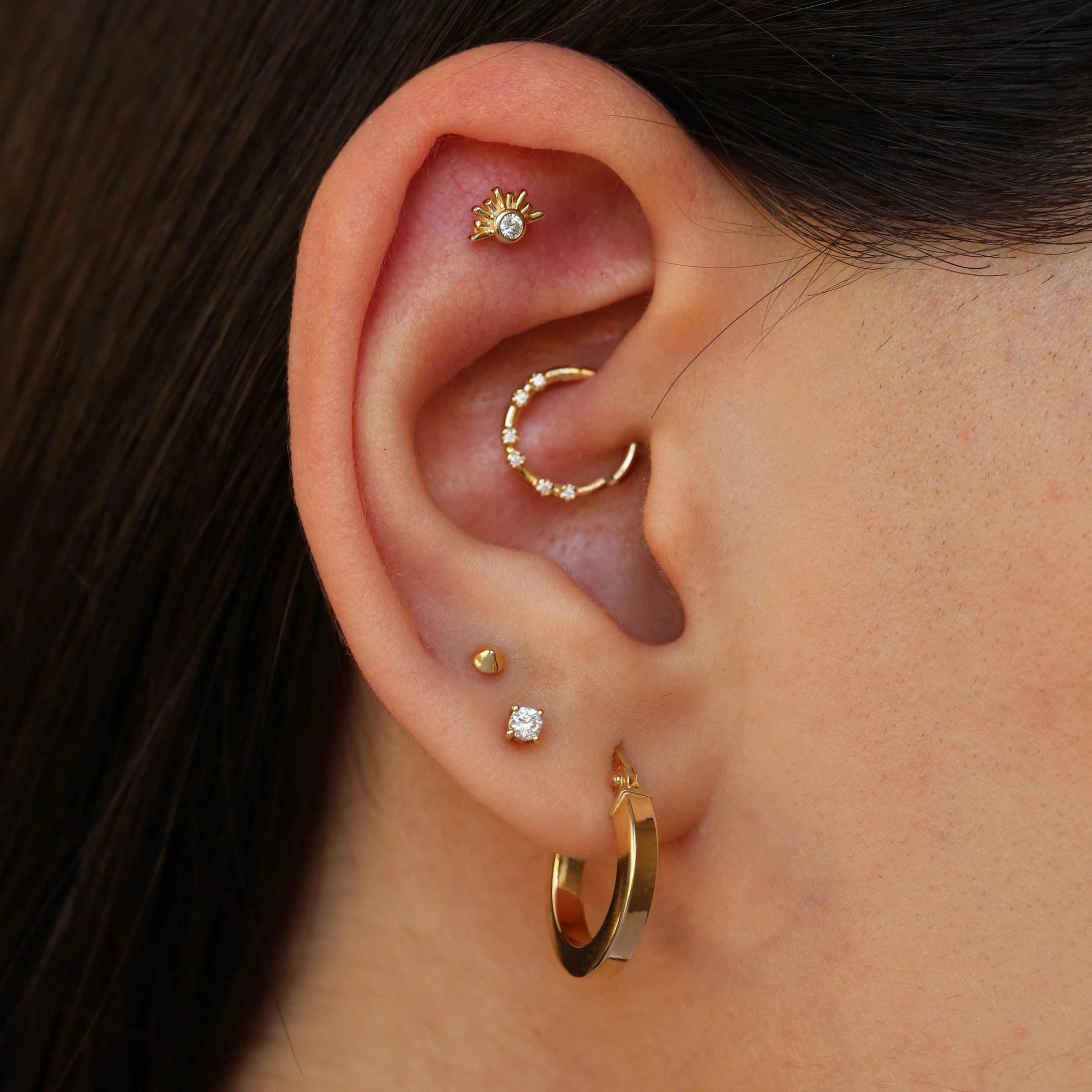 0.06 CT Pırlanta Sarı Altın Tektaş Piercing