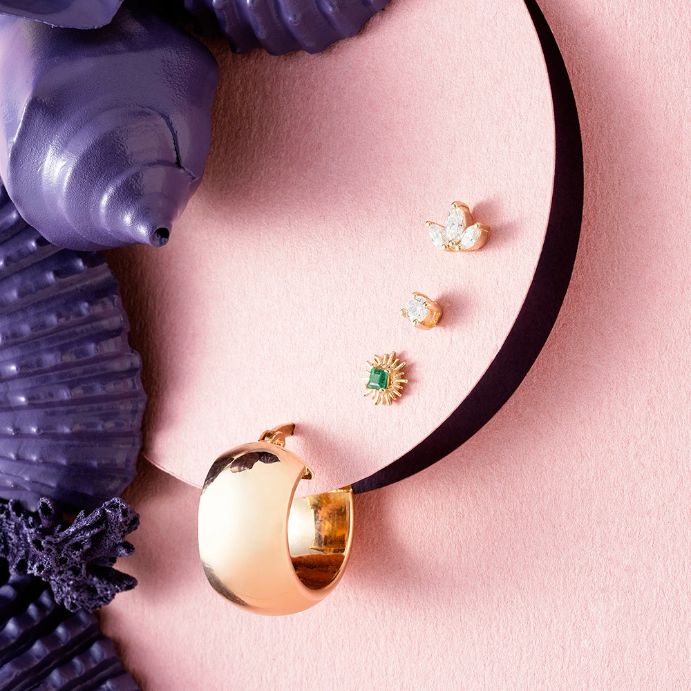 0.06 CT Pırlanta Sarı Altın Tektaş Piercing