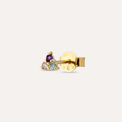 0.07 CT Brown Pırlanta, Ametist ve Aquamarin Taşlı Mini Tek Küpe