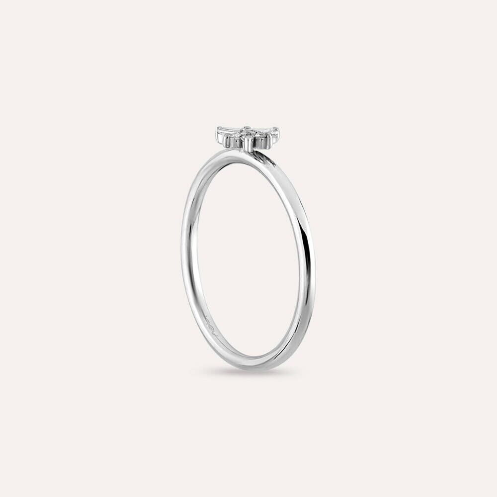 0.08 CT Baget Pırlanta Taşlı Beyaz Altın Minimal Yüzük