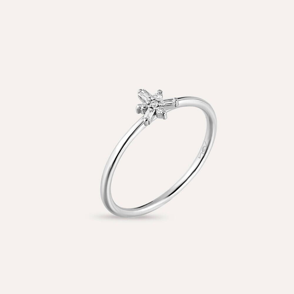 0.08 CT Baget Pırlanta Taşlı Beyaz Altın Minimal Yüzük