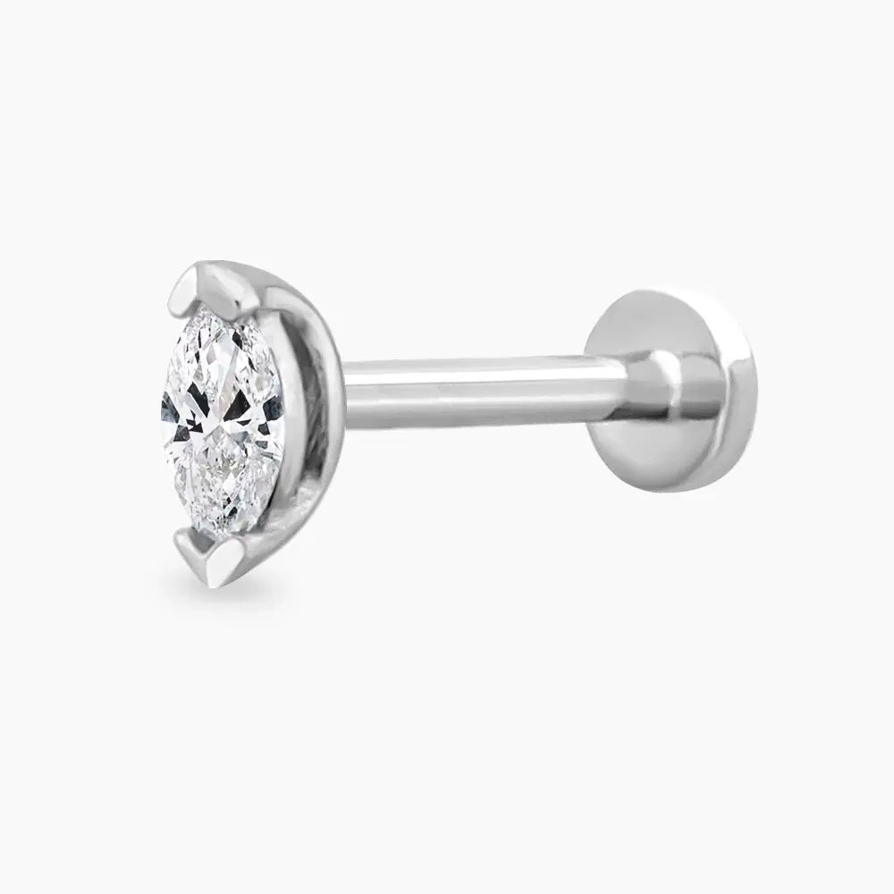 0.08 CT Markiz Kesim Pırlanta Taşlı Beyaz Altın Piercing