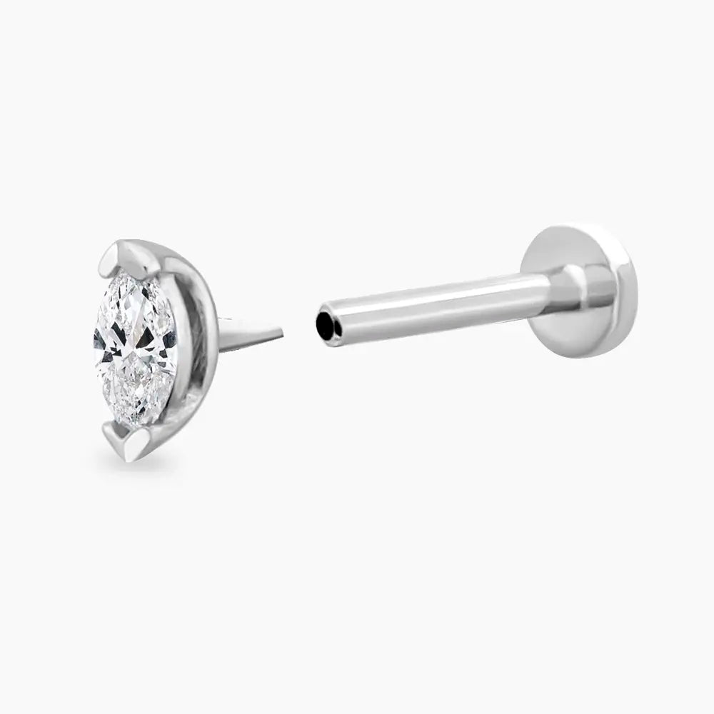 0.08 CT Markiz Kesim Pırlanta Taşlı Beyaz Altın Piercing