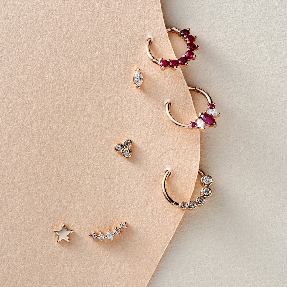 0.08 CT Markiz Kesim Pırlanta Taşlı Rose Altın Piercing