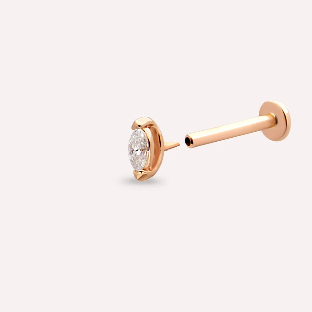 0.08 CT Markiz Kesim Pırlanta Taşlı Rose Altın Piercing