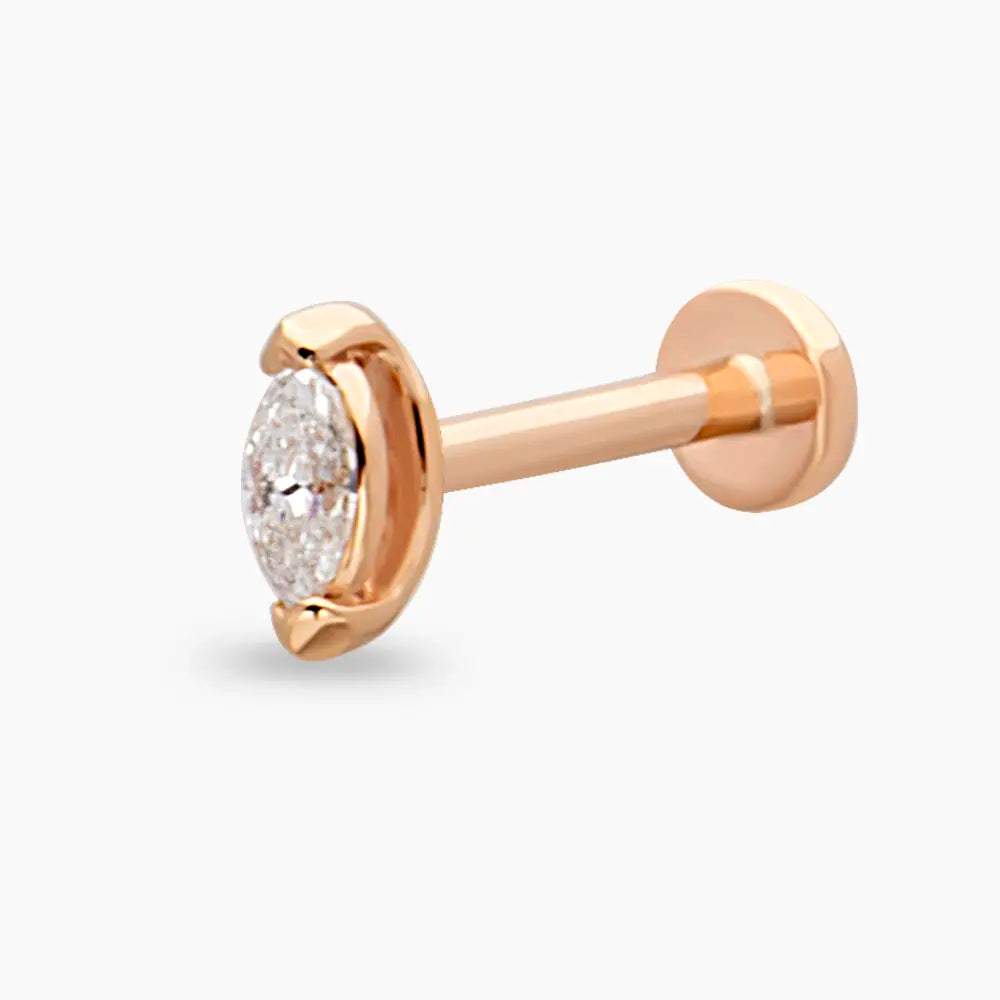 0.08 CT Markiz Kesim Pırlanta Taşlı Rose Altın Piercing