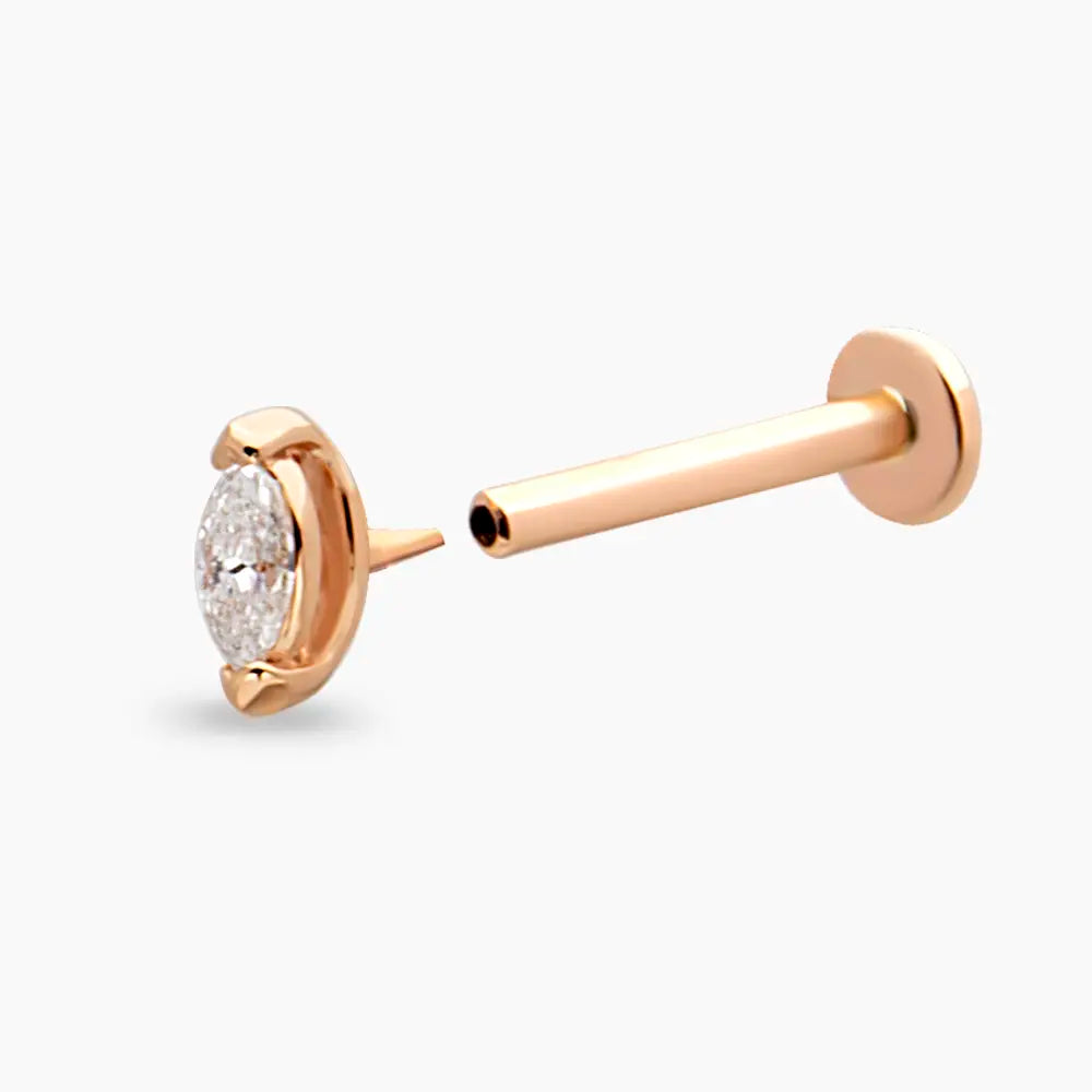 0.08 CT Markiz Kesim Pırlanta Taşlı Rose Altın Piercing