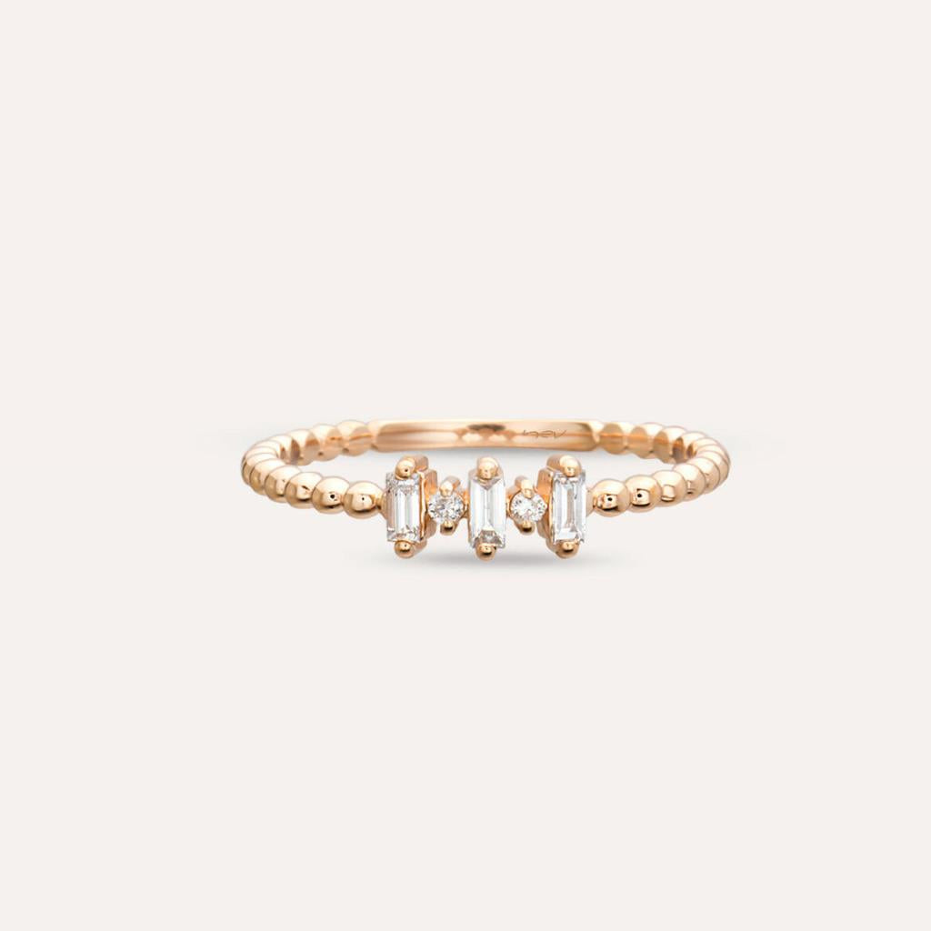 0.12 CT Baget Pırlanta Taşlı Minimal Rose Altın Yüzük