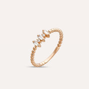 0.12 CT Baget Pırlanta Taşlı Minimal Rose Altın Yüzük