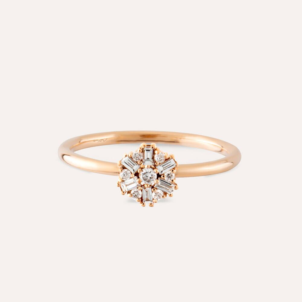 0.13 CT Baget Kesim Pırlanta Taşlı Rose Altın Yüzük