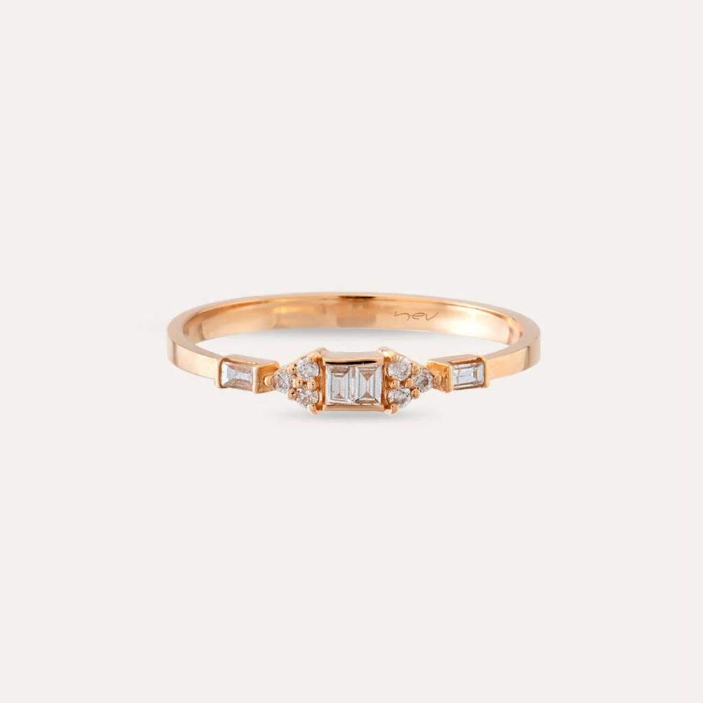0.14 CT Baget Pırlanta Taşlı Rose Altın Yüzük