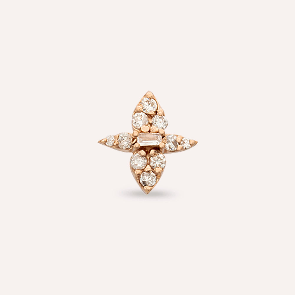 0.15 CT Baget Pırlanta Taşlı Rose Altın Tek Küpe