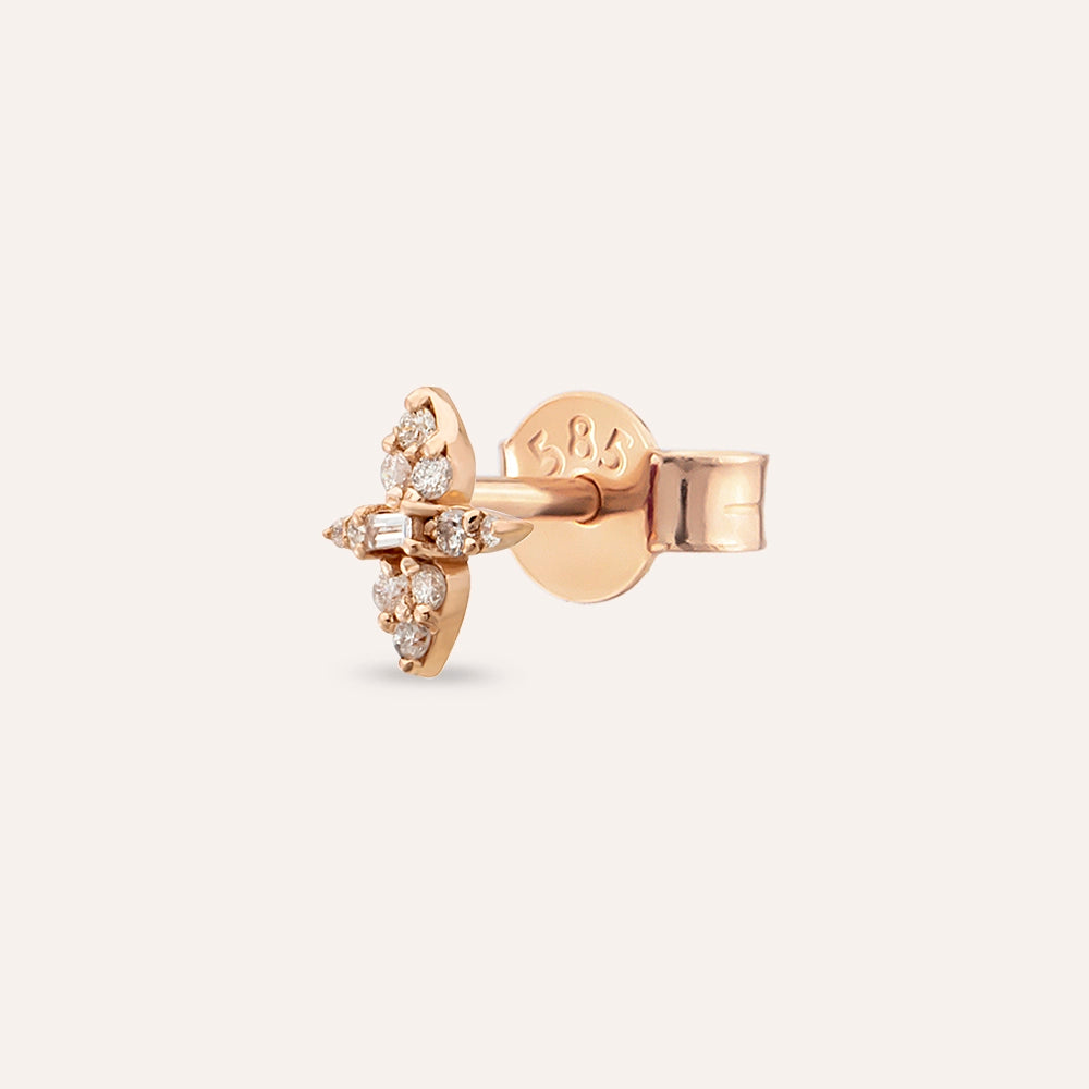 0.15 CT Baget Pırlanta Taşlı Rose Altın Tek Küpe
