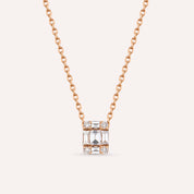 0.16 CT Baget Pırlanta Taşlı Rose Altın Kolye