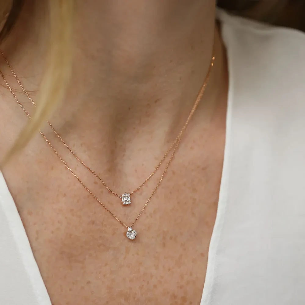 0.16 CT Baget Pırlanta Taşlı Rose Altın Kolye