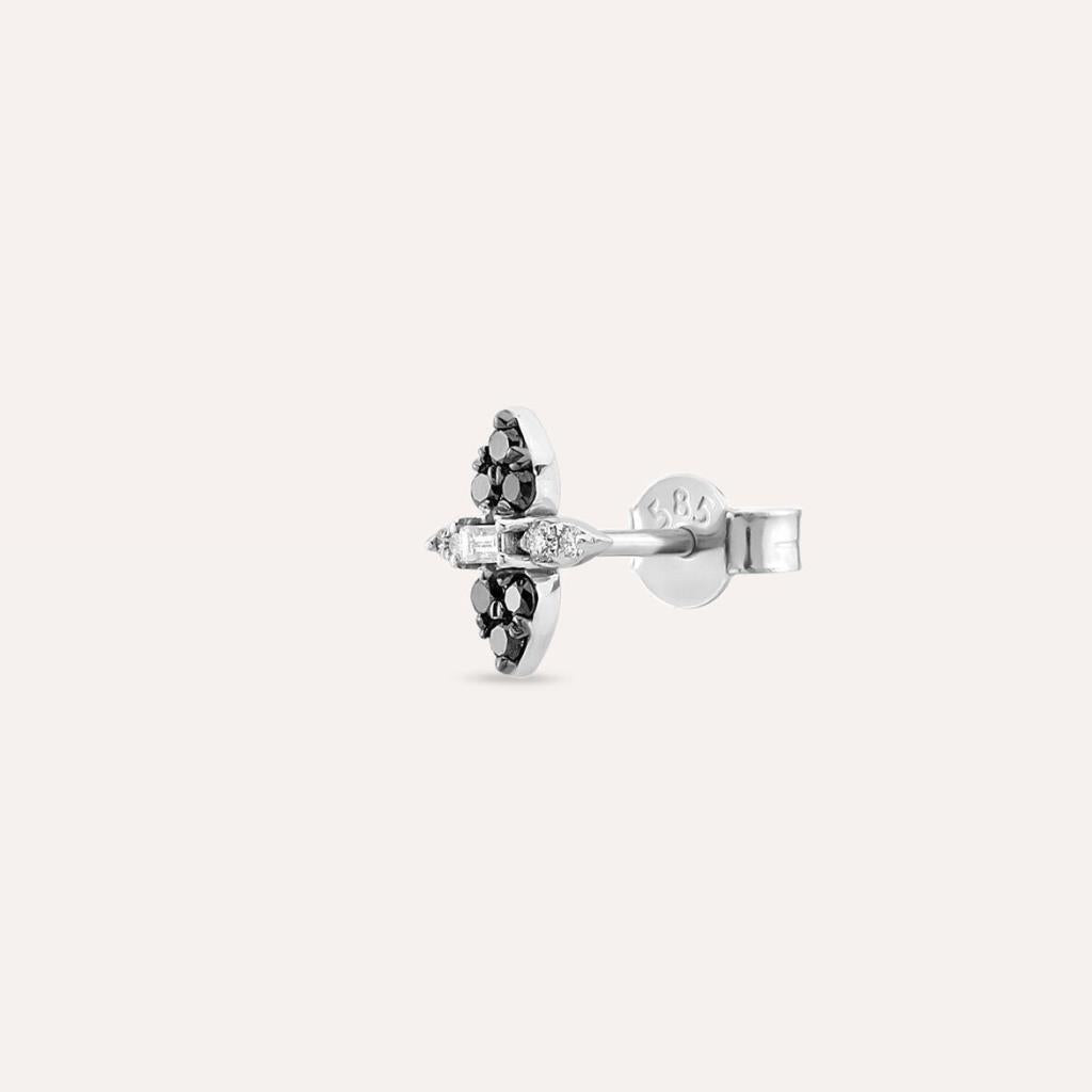 0.16 CT Siyah Pırlanta Taşlı Beyaz Altın Tek Küpe