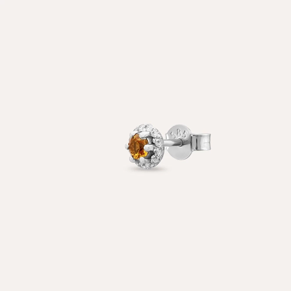0.17 CT Orange Safir ve Pırlanta Taşlı Beyaz Altın Tek Küpe