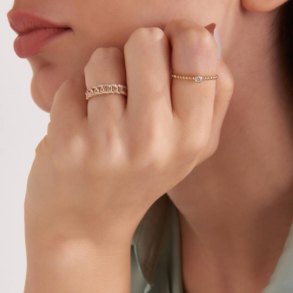 0.18 CT Pırlanta Taşlı Rose Altın Zincir Yüzük