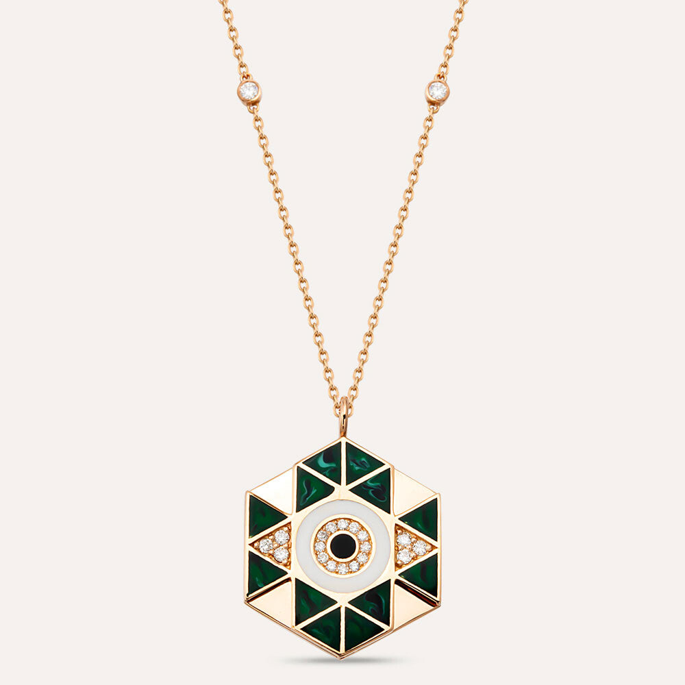 0.18 CT Pırlanta Taşlı ve Mineli Rose Altın Kolye