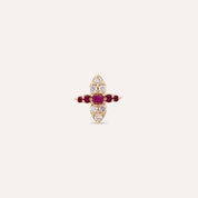 0.19 CT Baget Yakut ve Pırlanta Taşlı Rose Altın Tek Küpe