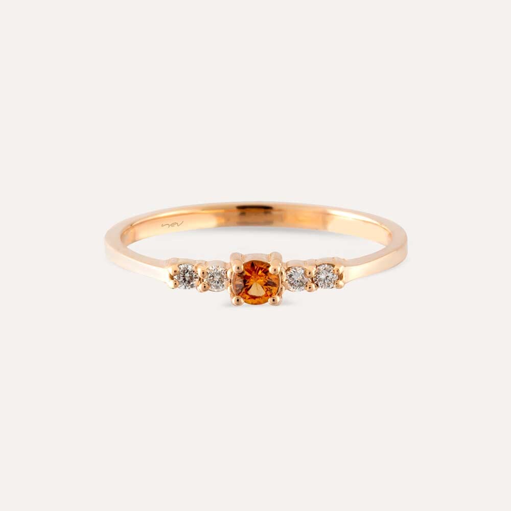 0.19 CT Orange Safir ve Pırlanta Taşlı Rose Altın Yüzük
