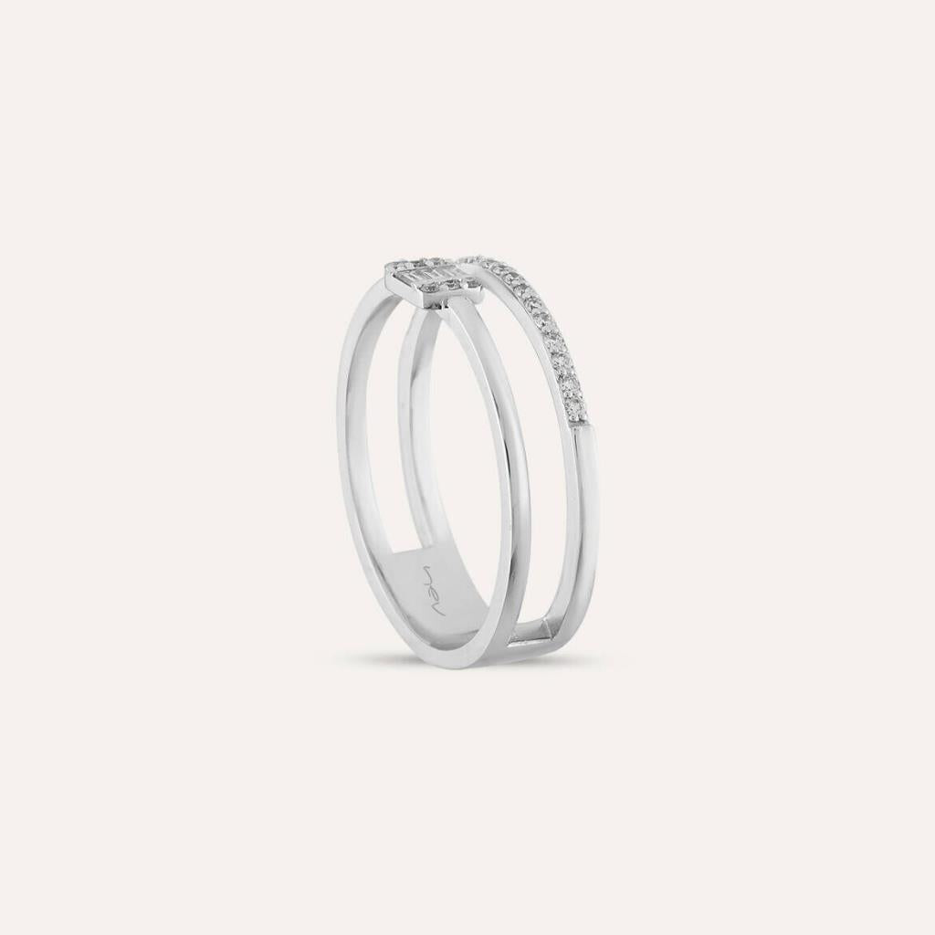 0.20 CT Baget Pırlanta Taşlı Yarımtur Çift Sıra Yüzük