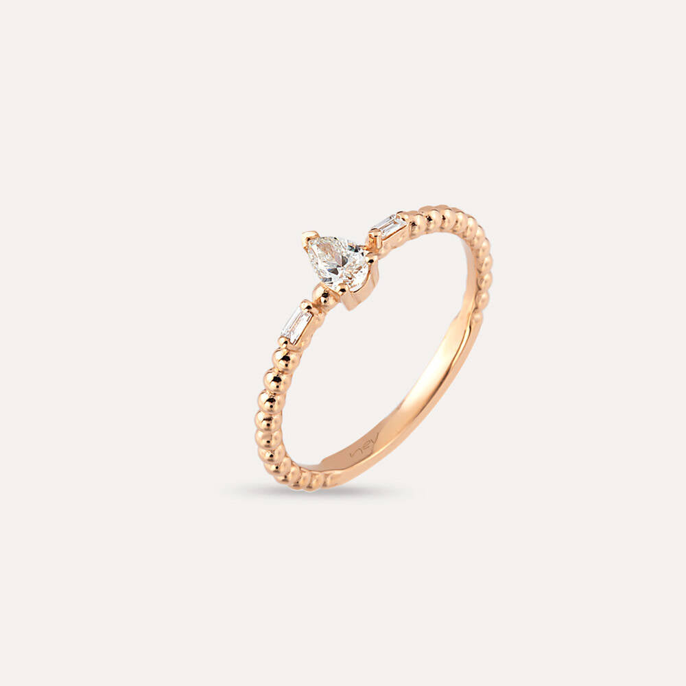 0.22 CT Damla Kesim Pırlanta Taşlı Rose Altın Yüzük
