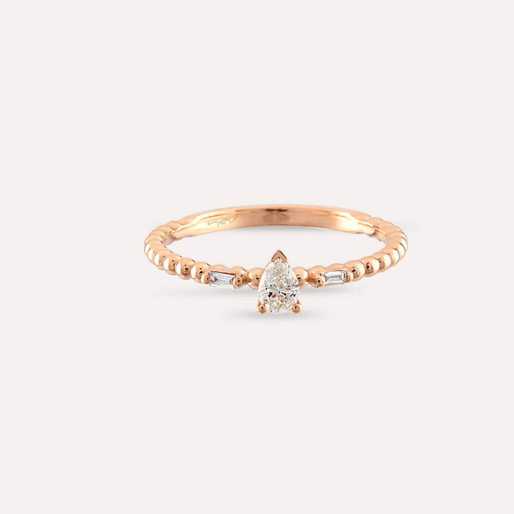 0.22 CT Damla Kesim Pırlanta Taşlı Rose Altın Yüzük
