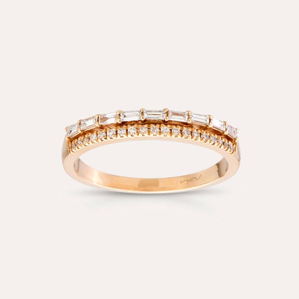 0.24 CT Baget Pırlanta Taşlı Çift Sıra Yarımtur Rose Altın Yüzük