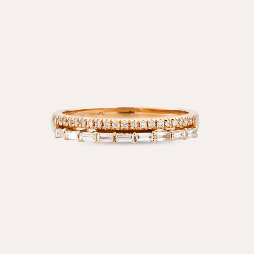 0.24 CT Baget Pırlanta Taşlı Çift Sıra Yarımtur Rose Altın Yüzük