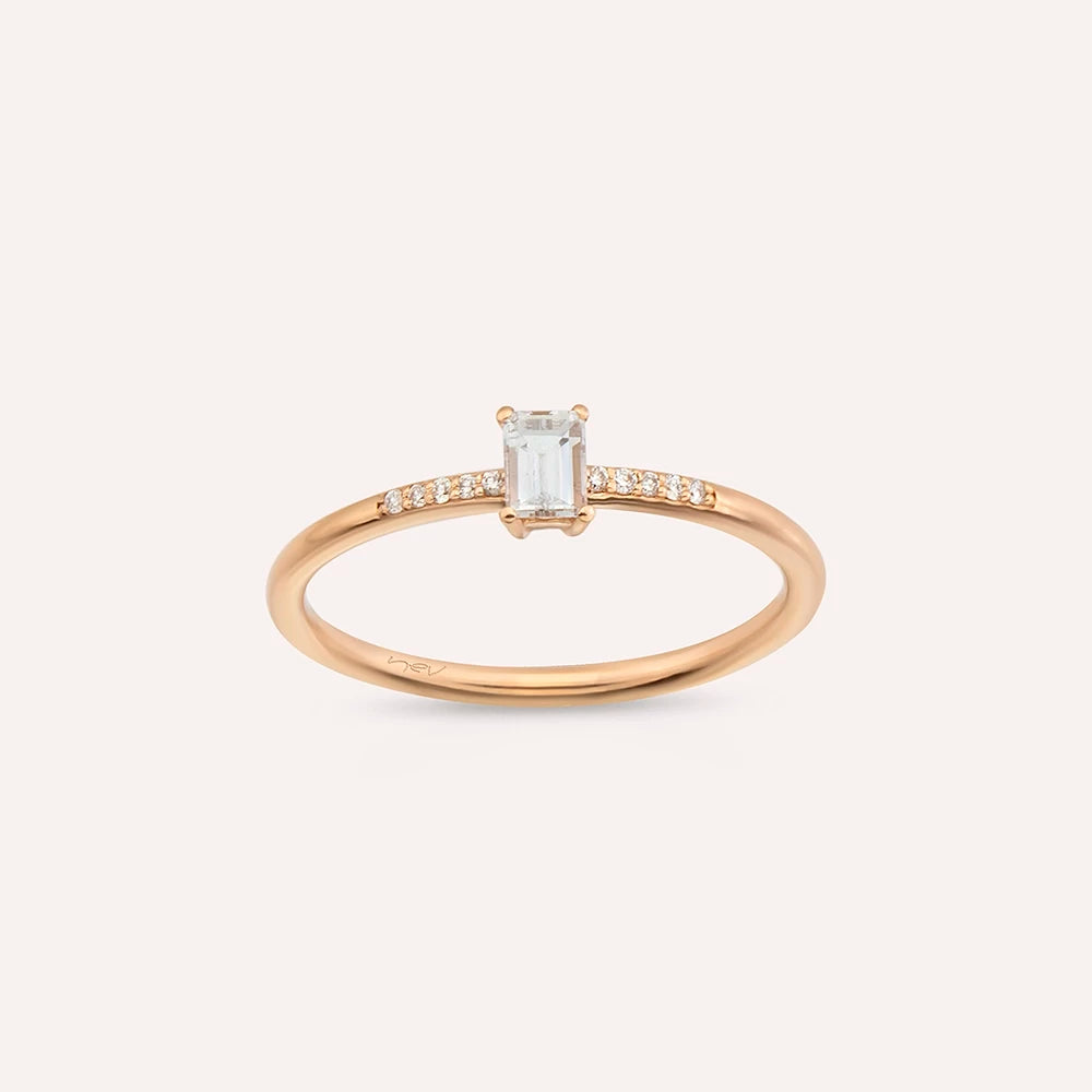 0.25 CT Baget Pırlanta Taşlı Rose Altın Yüzük
