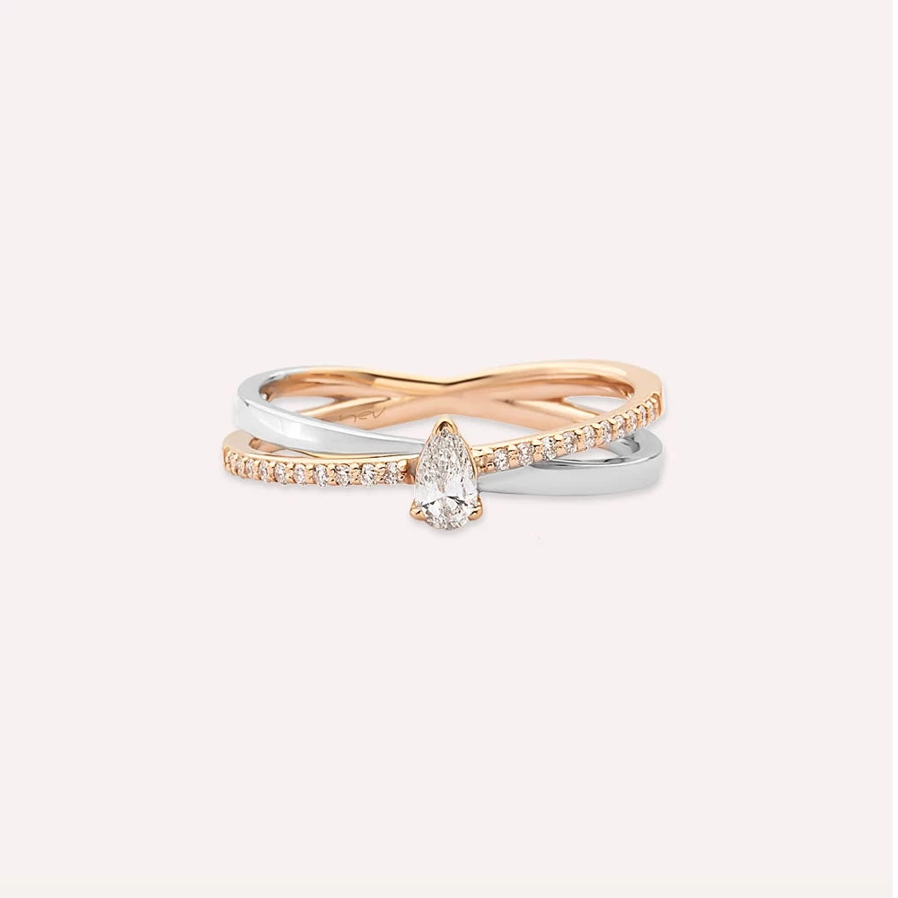 0.26 CT Damla Kesim Pırlanta Taşlı Rose ve Beyaz Altın Yüzük