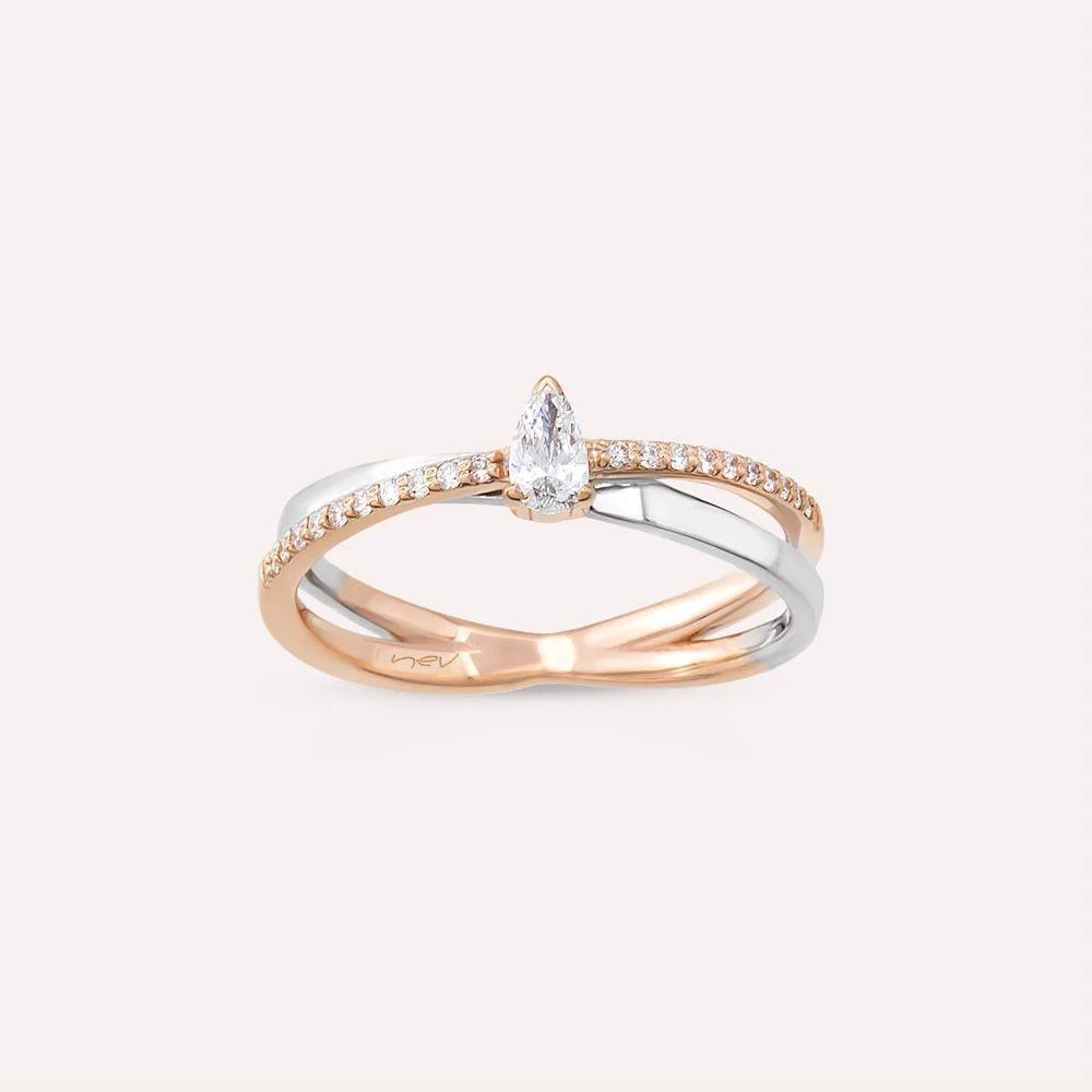 0.26 CT Damla Kesim Pırlanta Taşlı Rose ve Beyaz Altın Yüzük - Tufanlar Kuyumculuk