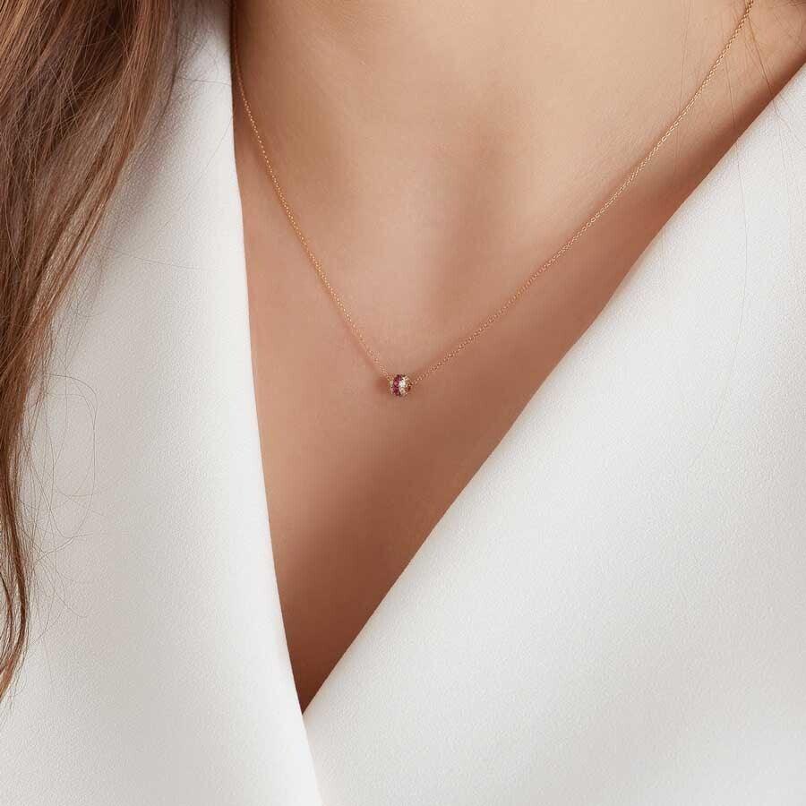 0.26 CT Yakut ve Pırlanta Taşlı Rose Altın Top Kolye - Tufanlar Kuyumculuk