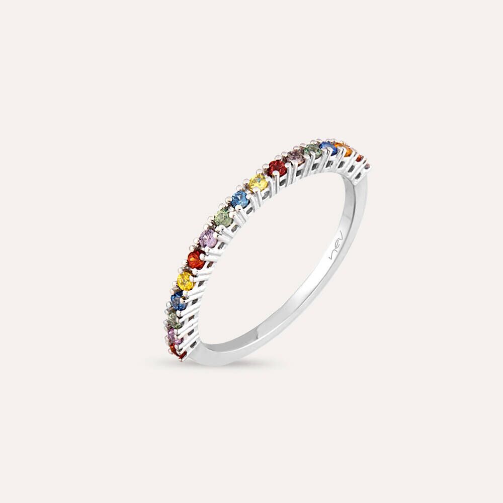 0.27 CT Multicolor Safir Taşlı Yarımtur Beyaz Altın Yüzük