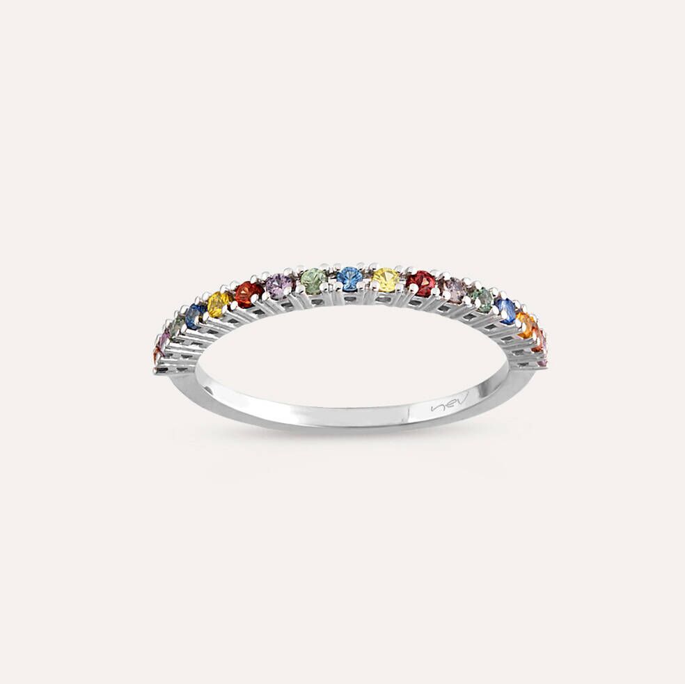 0.27 CT Multicolor Safir Taşlı Yarımtur Beyaz Altın Yüzük