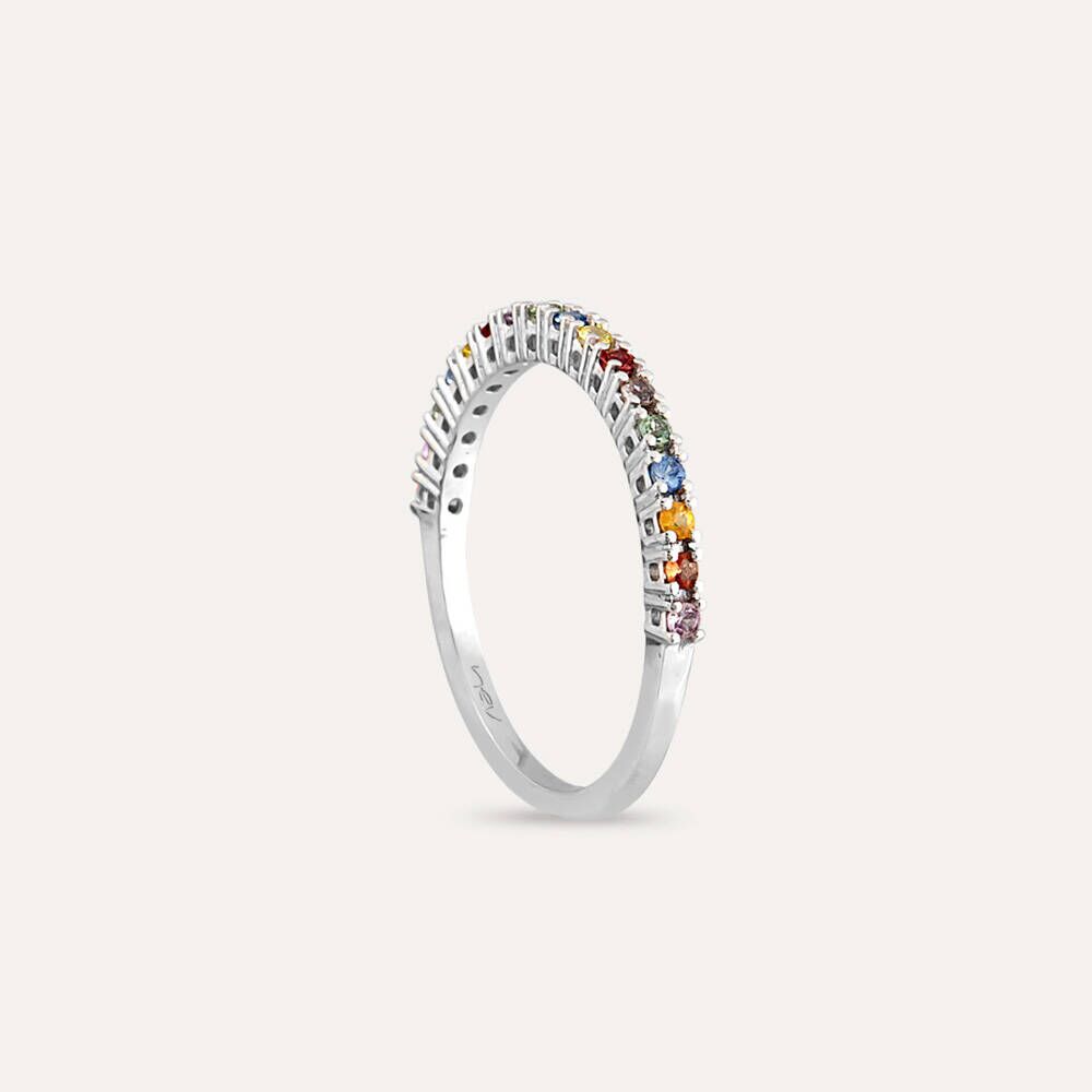 0.27 CT Multicolor Safir Taşlı Yarımtur Beyaz Altın Yüzük