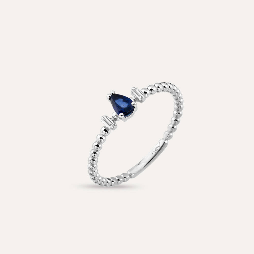 0.29 CT Damla Safir ve  Baget Pırlanta Taşlı Beyaz Altın Yüzük