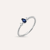 0.29 CT Damla Safir ve  Baget Pırlanta Taşlı Beyaz Altın Yüzük