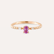 0.31 CT Pink Safir ve Baget Pırlanta Taşlı Rose Altın Yüzük