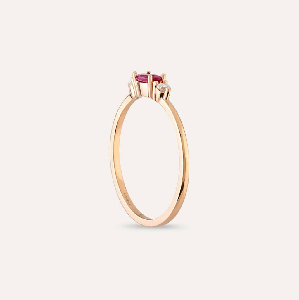 0.32 CT Yakut ve Pırlanta Taşlı Rose Altın Yüzük