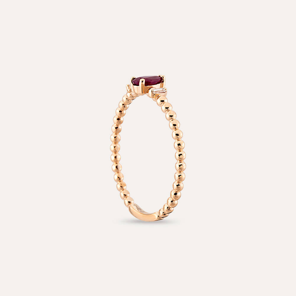 0.34 CT Yakut ve Baget Pırlanta Taşlı Rose Altın Yüzük