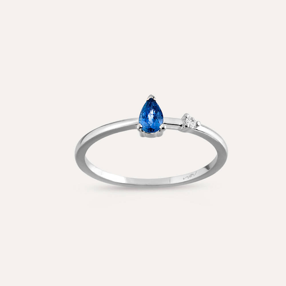 Mona 0.36 CT Blue Safir ve Pırlanta Taşlı Beyaz Altın Yüzük